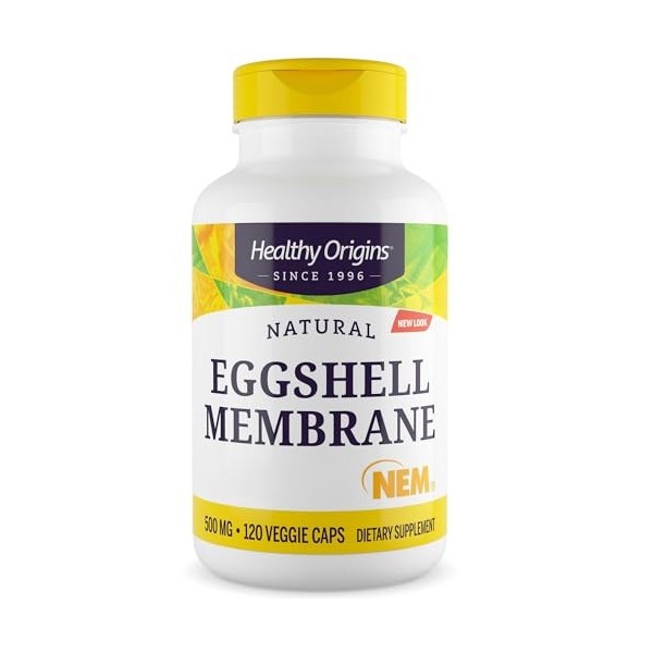 Healthy Origins, Natural Eggshell Membrane Membrane de Coquille dœuf , 500mg, 120 Capsules, Testé en Laboratoire, Sans Glut