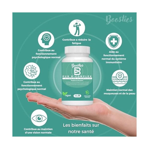 VITAMINE B COMPLEX extra fort, avec toutes les vitamine B B1 B2 B3 B5 B6 B8 Biotine B9 Acide folique et B12 , 365 compri