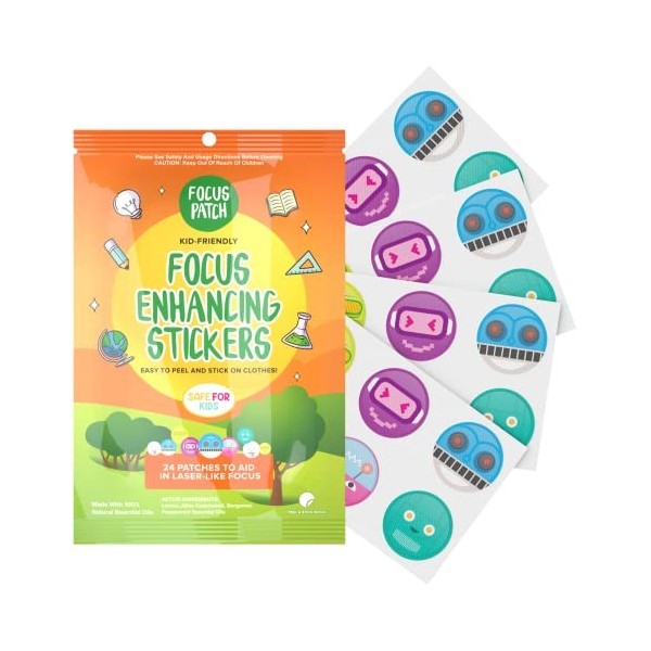 BuzzPatch FocusPatch Lot de 24 autocollants améliorateurs de concentration pour enfants et adultes – Le patch naturel – Entiè