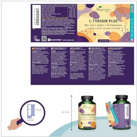L-Tyrosine Plus 1200 mg | Soutien de la THYROIDE* | Avec Iode, Selenium et Vitamine B | Énergie + Fatigue Mentale | 180 Gélul
