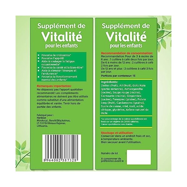 Herbion Naturals Vitality Supplement Syrup for Children, Favorise la croissance et lappétit, la performance, booste lénergi