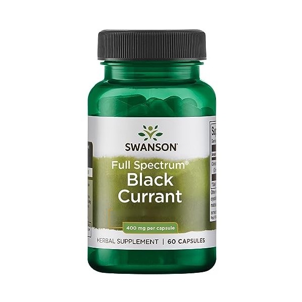 Swanson, Full Spectrum Black Currant Cassis , 60 Capsules, Haute Dosé, Testé en Laboratoire, Sans Soja, Sans Gluten, Sans OG