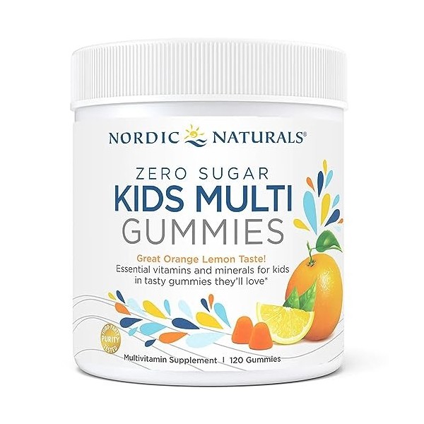 Nordic Naturals, Zero Sugar Kids Multi Gummies, Gommes Multivitaminées pour Enfants, Goût dOrange et Citron, 120 Gommes, Tes