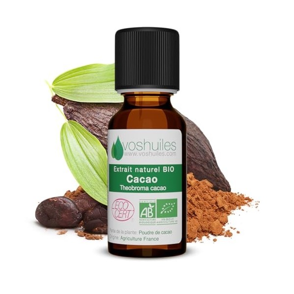 VOSHUILES - Extrait Naturel Bio de Cacao 5ml - 100% Pur et Naturel - Certifié Ecocert en Agriculture Biologique - Qualité Ali