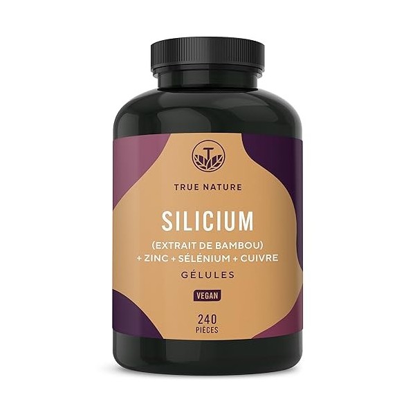 Silicium haute dose - 240 gélules à 500mg silicium organique par jour - extrait de bambou - vitamines pour cheveux incluses -