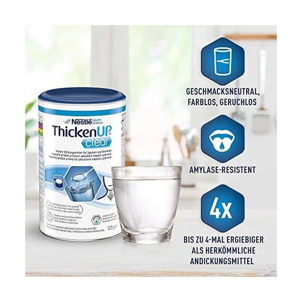 ThickenUP® Clear | Concentré épais résistant aux amylase pour liquides et aliments en purée | Adaptation de consistance en ca