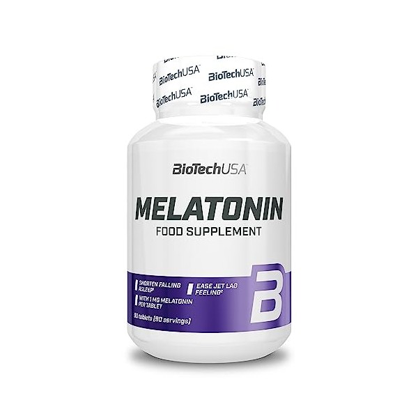 BioTechUSA Melatonin, Complément alimentaire en comprimés, contenant de la mélatonine, 90 comprimés