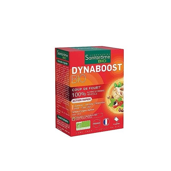 Santarome Bio - Dynaboost Bio | Complément Alimentaire Energie | Booster Physique & Mental - Plantes Bio | 14 sachets - 14 jo
