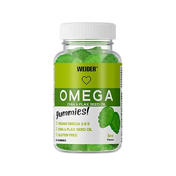 Weider Omega Gummies, Omégas 3-6-9 Essentiels pour le Cœur, la Peau et le Système Anti-Inflammatoire, Vegan, sans Gluten, san