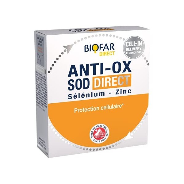 BIOFAR - ANTI-OX SOD DIRECT - Complément Alimentaire - Protection Cellulaire et Défenses Immunitaires - Goût Fruité - Sans Su