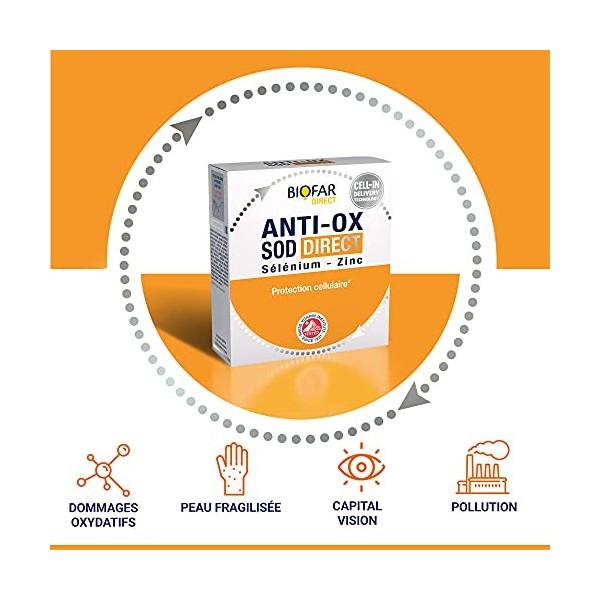 BIOFAR - ANTI-OX SOD DIRECT - Complément Alimentaire - Protection Cellulaire et Défenses Immunitaires - Goût Fruité - Sans Su