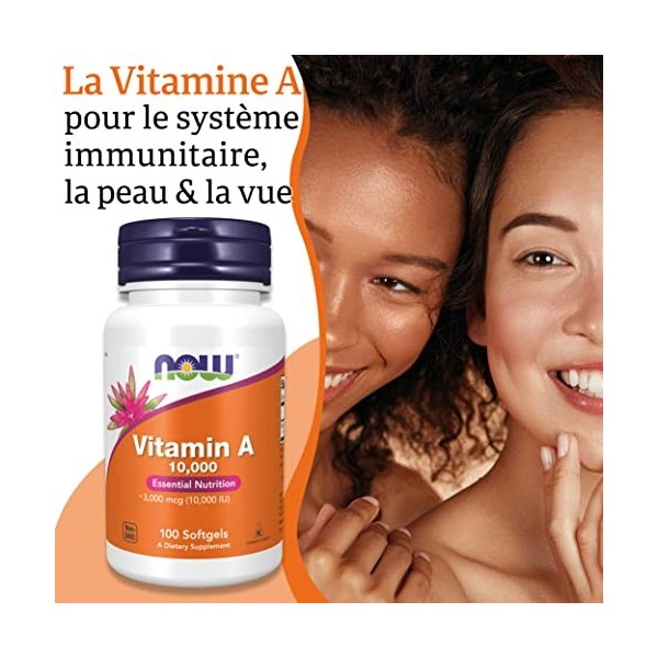 Now Foods, Vitamine A, 10.000IU 3.000mcg , Base de Palmitate de Rétinyle et dHuile de Foie de Morue, Hautement Dosé, 100 Ca