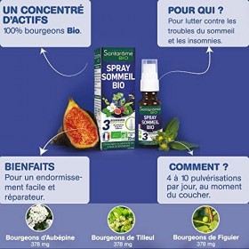 Santarome Bio - Spray Sommeil Bio | Complément Alimentaire Sommeil | Sommeil Réparateur & Endormissement Facile - A base de p