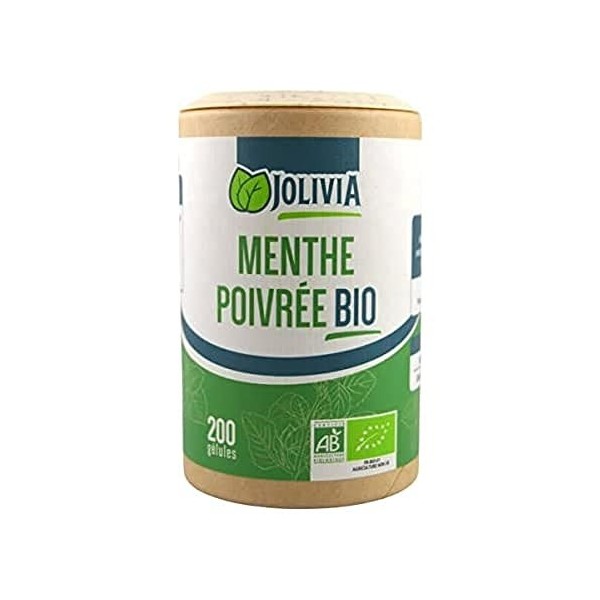 Menthe poivrée Bio - 200 gélules de 250 mg | Format Gélule | Complément Alimentaire | Vegan | Fabriqué en France