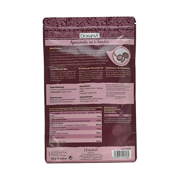 Drasanvi Shiitake Bio 125 g Doypack Super-aliments 125 g