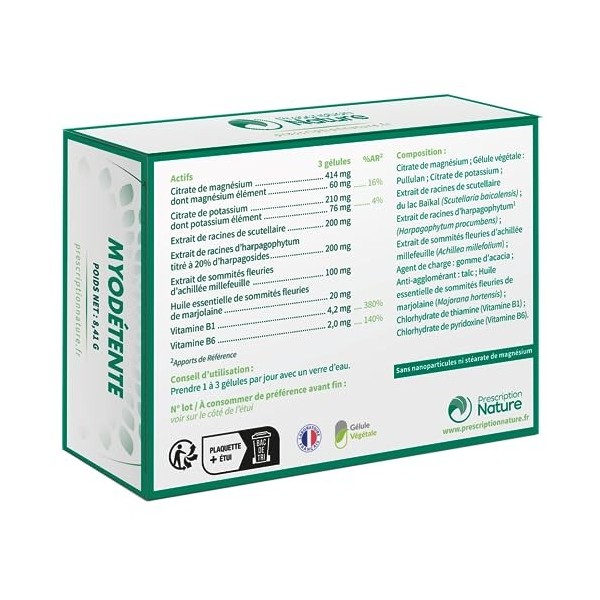 Prescription Nature - MYODÉTENTE - Complément Alimentaire à Base de Plantes et de Vitamines B1, B6 - Potassium, Magnésium e