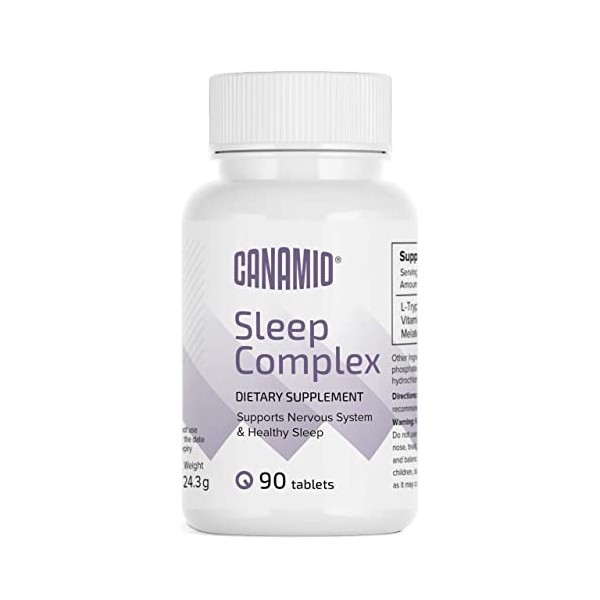 Sleep comlex Complexe du sommeil L-Tryptophane Vitamine B6 Mélatonine 90 comprimés CANAMIO Soutient le système nerveux et u