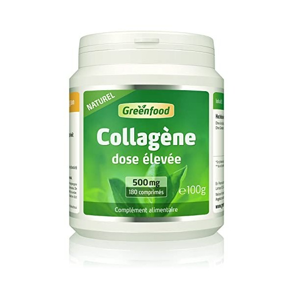 Greenfood Collagène, 500 mg, dose élevée, 120 comprimés - Sans additifs artificiels. Sans génie génétique.