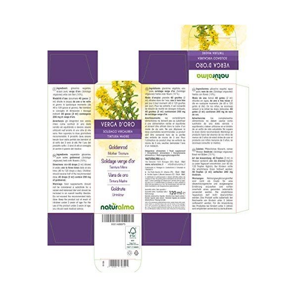 Solidage verge dor Solidago virgaurea herbe avec fleurs Teinture Mère sans alcool Naturalma | Extrait liquide gouttes 120 