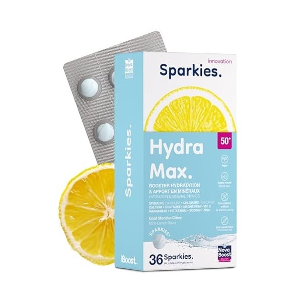 NovaBoost - Sparkies Hydra Max - Solution Hydratation - Préparation pour Boisson - Dextrose, Calcium, Vitamine C - x36 Microb