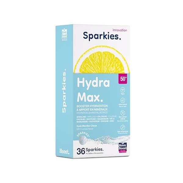 NovaBoost - Sparkies Hydra Max - Solution Hydratation - Préparation pour Boisson - Dextrose, Calcium, Vitamine C - x36 Microb