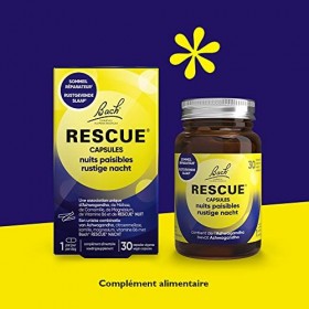 RESCUE Capsules Nuits Paisibles, sommeil réparateur, relaxation optimale, mélange de 6 Fleurs de Bach Original + ashwagandha 