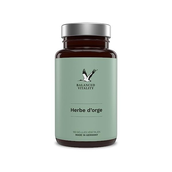 Balanced Vitality Herbe d’orge - 180 Capsules végétalien pour 2 mois - 1500 mg par dose journalière - 1500 mg dherbe dorge 