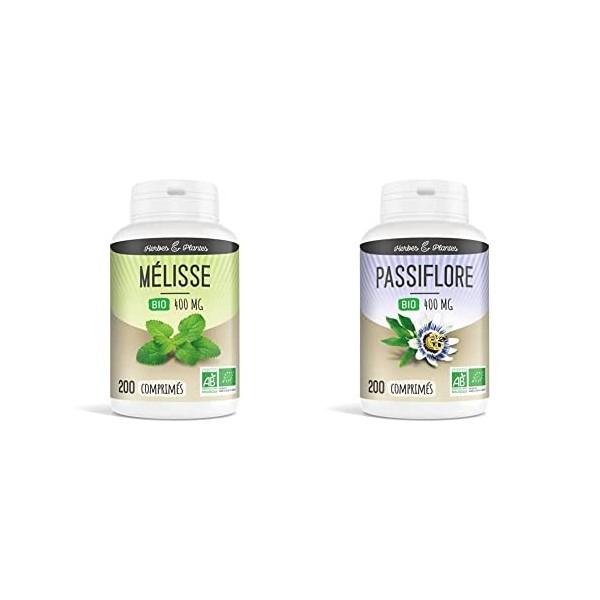 Herbes Et Plantes Mélisse Bio 200 Comprimés 400 mg & Passiflore Bio 200 Comprimés 400 mg