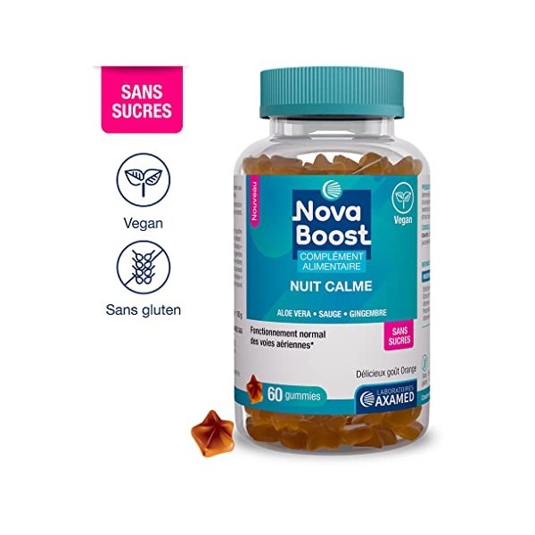 Novaboost - Complément Alimentaire - Gummies Booster Nuit Calme - Saveur Orange Sans Sucres Ajoutés - Vegan & Sans Gluten - C