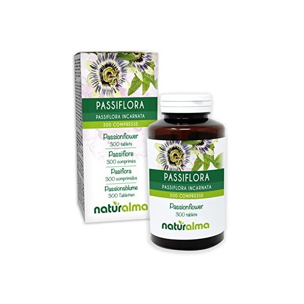 Passiflore Passiflora incarnata herbe avec fleurs Naturalma | 150 g | 300 comprimés de 500 mg | Complément alimentaire | Na