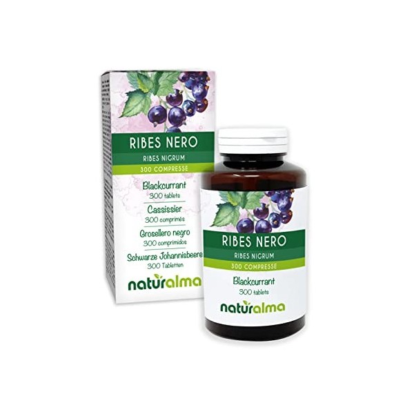 Cassissier Ribes nigrum feuilles et fruits Naturalma | 150 g | 300 comprimés de 500 mg | Complément alimentaire | Naturel e