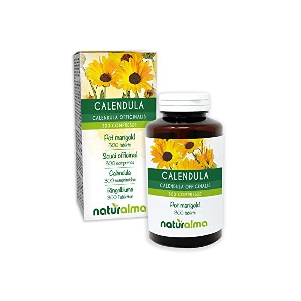 Souci officinal Calendula officinalis capitules fleurs Naturalma | 150 g | 300 comprimés de 500 mg | Complément alimentai