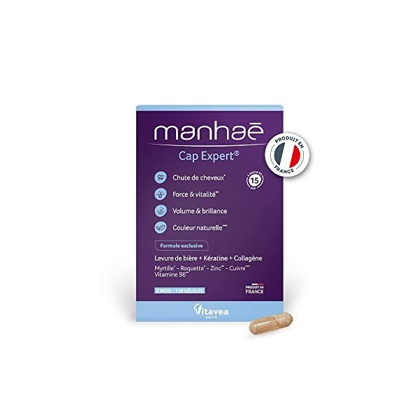 Manhaé - Cap Expert - Complément alimentaire - Chute de cheveux, force, volume, brillance - Biotine vitamine B8 , levure de 