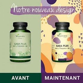 GABA Plus Vegavero® | 120 Gélules | Avec L-Théanine Naturelle & Vitamine B6 | 1000 mg par Dose | Sans Additifs | Anti-Stress 
