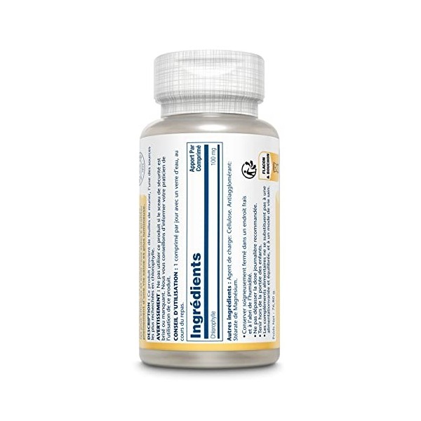 Solaray Chlorophylle 100 mg | Détoxifier votre corps | 1 flacon de 90 Comprimés