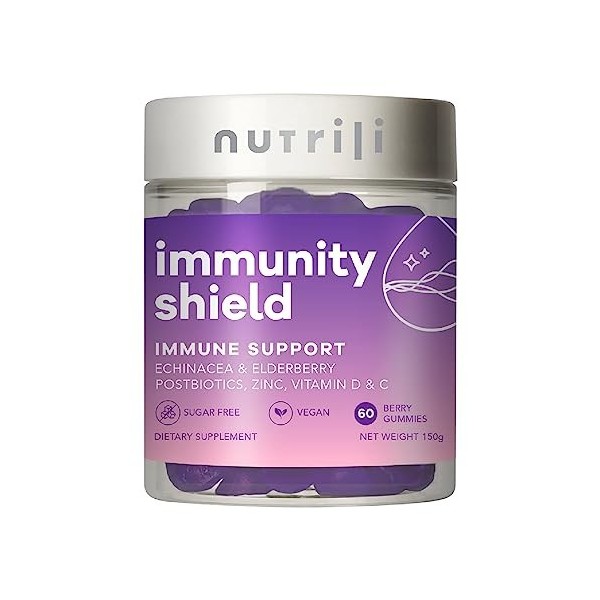 Nutrili Immunity Shield | Booster le Système Immunitaire 1 mois | Zinc, Vitamine D, Vitamine C, Postbiotiques, Extrait de S