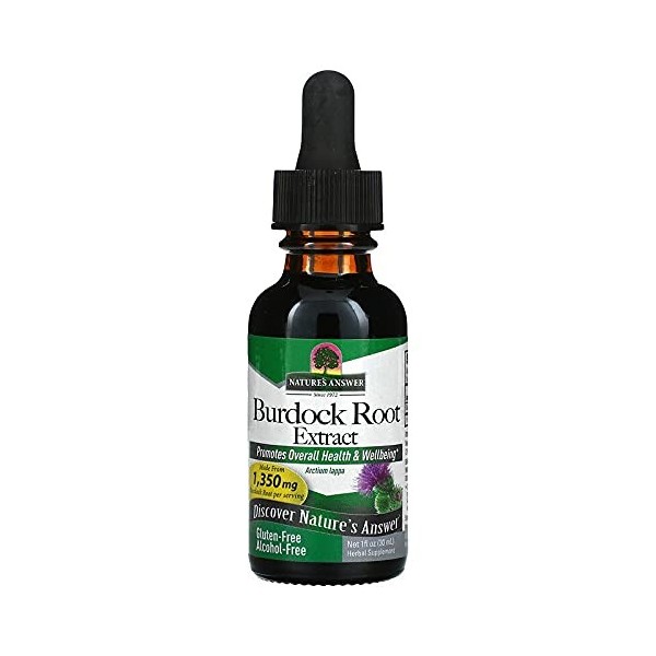 Natures Answer, Burdock Root Racine de Bardane , 680mg, 30ml, Testé en Laboratoire, Sans Gluten, Sans Soja, Végétalien, Vég