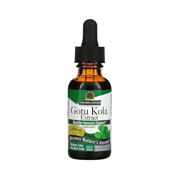 Natures Answer, Gotu Kola, 600mg, 30ml, Testé en Laboratoire, Sans Gluten, Sans Soja, Végétalien, Végétarien, Sans OGM