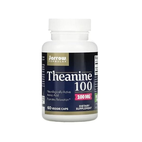 Jarrow Formulas, Theanine, 100mg, Hautement Dosé, 60 Capsules végétaliennes, Testé en Laboratoire, Sans Gluten, Sans Soja, Vé