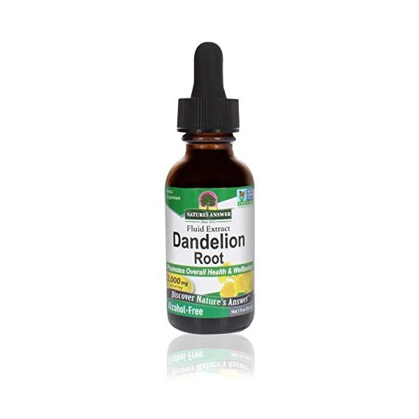 Natures Answer, Dandelion Root Racine de Pissenlit , 2.000mg, 30ml, Testé en Laboratoire, Sans Gluten, Sans Soja, Végétarie