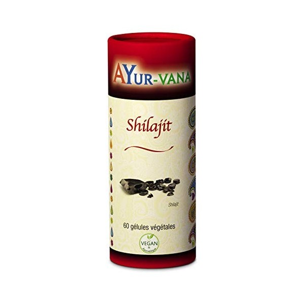 Shilajit AYur-vana - Extrait titré à 20% dacide fulvique - 60 gélules - Energisant, détoxifiant