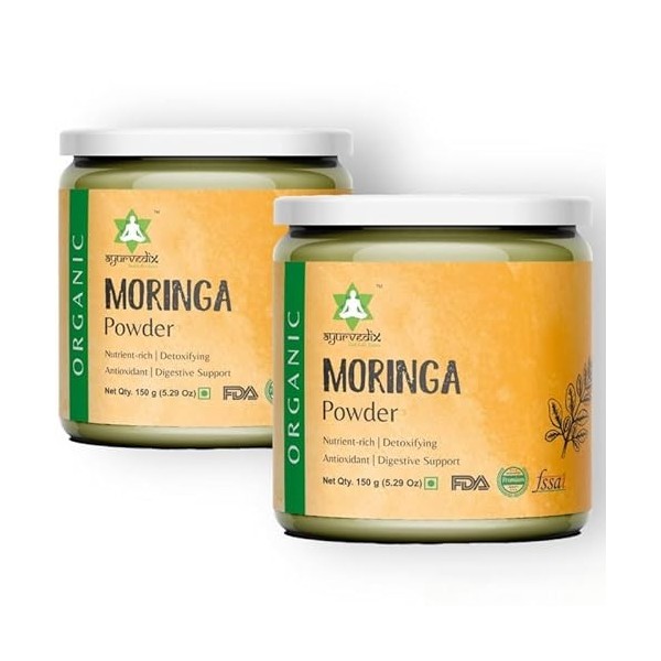 Ayurvedix Poudre de moringa 100 % biologique – Moringa Oleifera – Moringa bio pour limmunité, la digestion et lénergie – 15