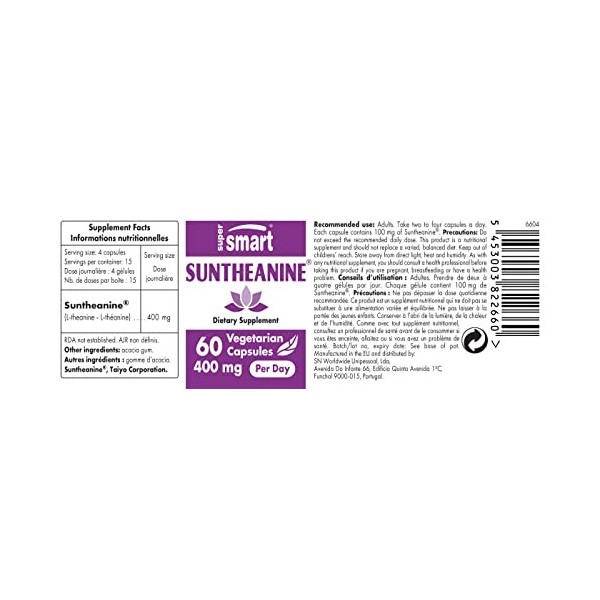 Suntheanine® - Aide à Favoriser un Etat de Relaxation Sans Somnolence - Contribue à Améliorer lAttention et la Concentration