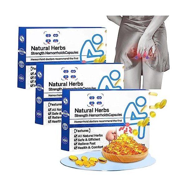 3 Boxes Natural Herbal Strength Hemorrhoid Capsules, Hemorrhoid Suppository, Rapid Hemorrhoid Treatment, Natural Hemorrhoid R