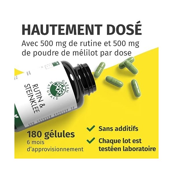 Rutine et mélilot - 1000 mg dose journalière - Production allemande - 100% végétalien et sans additif - Stock de 3 mois