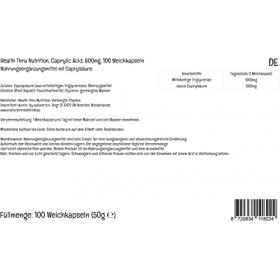 Health Thru Nutrition, Caprylic Acid Acide Caprylique , 600mg, Hautement Dosé, 100 Capsules molles, Testé en Laboratoire, Sa