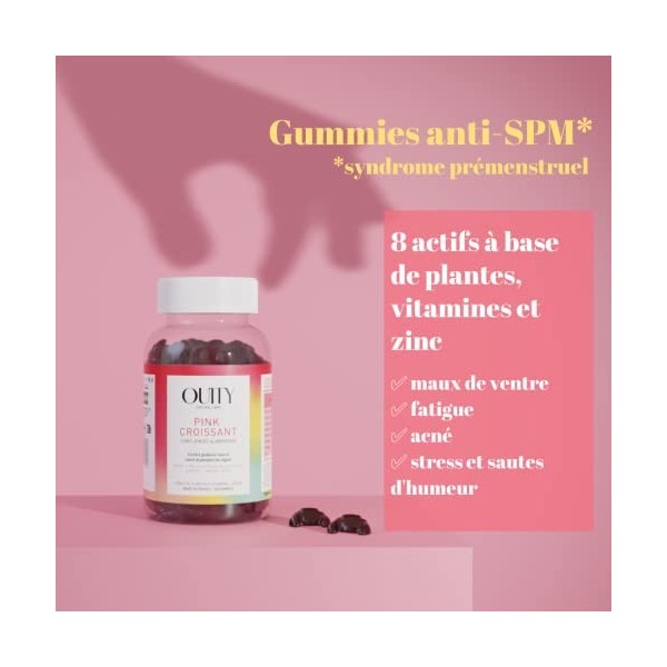 Ouity - Gummies Anti Syndrome Prémenstruel Pink Croissant - Règles Douloureuses et Acné Hormonale - Vegan et Made in France -