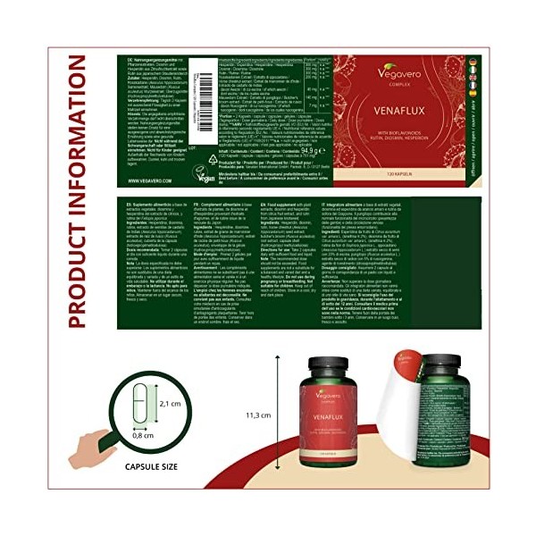 Diosmine + Hespéridine Vegavero® | Avec Rutine + Marronnier d’Inde + Petit Houx | Circulation Sanguine et Hémorroïdes | 100% 