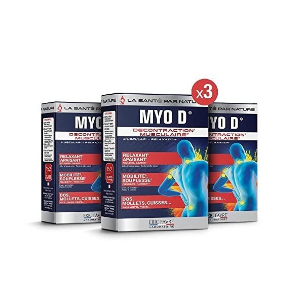 MYO D COMPRIMES Lot de 3 - DECONTRACTANT MUSCULAIRE - Souplesse & Mobilité - Apaisant, Relaxant Pour Muscles Dos, Mollets, Cu