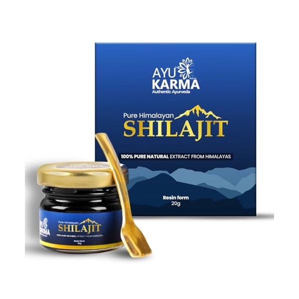 AYUKARMA Pure Himalayan Shilajit Resin 20 grammes - 80 portions | Récolté de lHimalaya | 85+ oligo-éléments et acide fulviqu